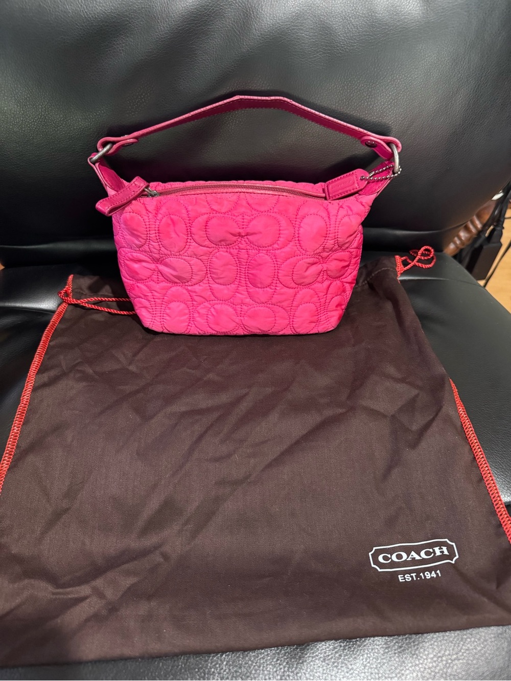 Vintage Y2K Coach Pink Quilted Signature C Shoulder Bag + Dust Bag